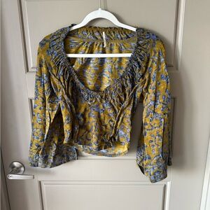 Source Unknown Yellow and Blue Floral Blouse